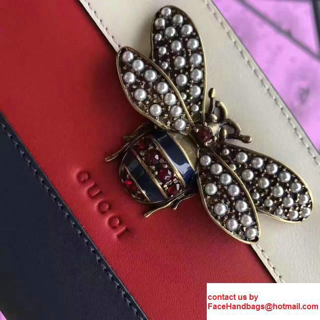 Gucci Queen Margaret Leather Continental Zip Around Wallet Metal Bee Trim 476069 White/Red/Dark Blue 2017 - Click Image to Close