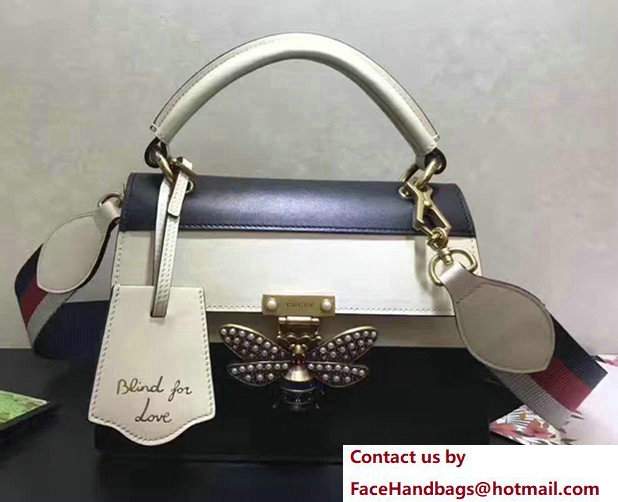 Gucci Queen Margaret Leather Metal Bee Detail Top Handle Bag 476541 Black/White 2017 - Click Image to Close
