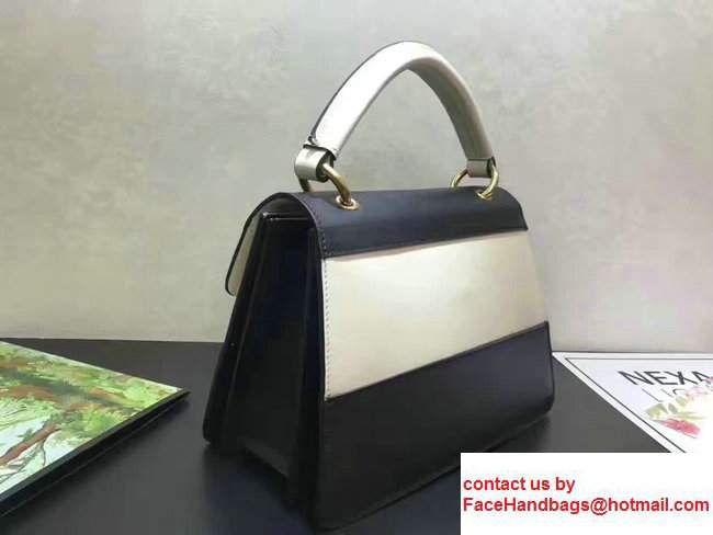 Gucci Queen Margaret Leather Metal Bee Detail Top Handle Bag 476541 Black/White 2017 - Click Image to Close