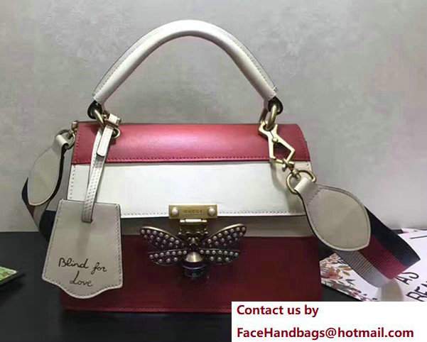 Gucci Queen Margaret Leather Metal Bee Detail Top Handle Bag 476541 Red/White 2017 - Click Image to Close