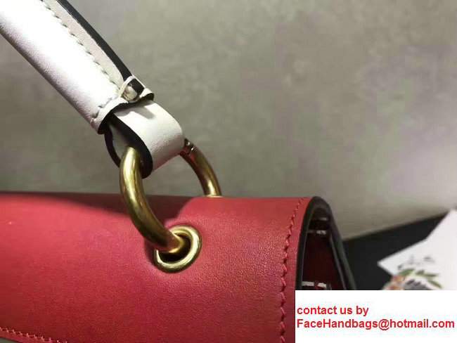 Gucci Queen Margaret Leather Metal Bee Detail Top Handle Bag 476541 Red/White 2017