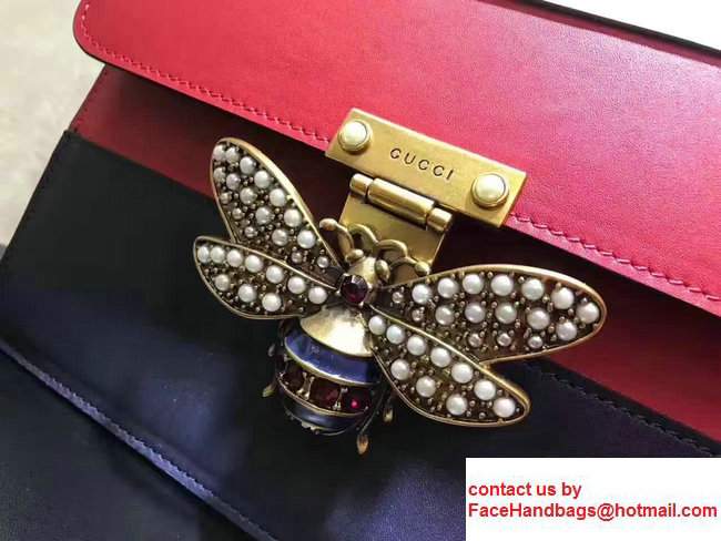 Gucci Queen Margaret Leather Metal Bee Detail Top Handle Bag 476541 White/Red/Dark Blue 2017