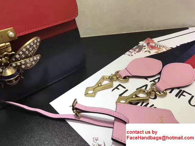Gucci Queen Margaret Leather Metal Bee Detail Top Handle Bag 476541 White/Red/Dark Blue 2017