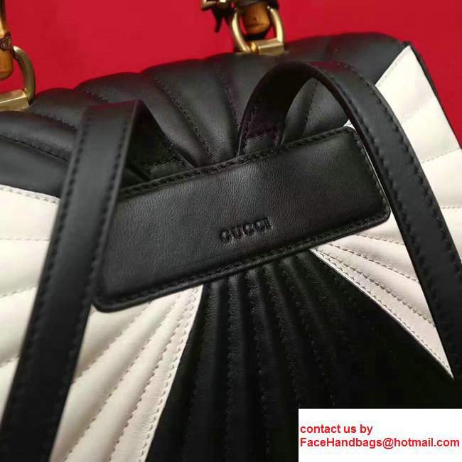 Gucci Queen Margaret Quilted Leather Metal Bee Detail Backpack 476664 Black/White2017