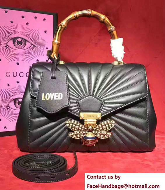 Gucci Queen Margaret Quilted Leather Metal Bee Detail Top Handle Bag 476531 Black 2017 - Click Image to Close