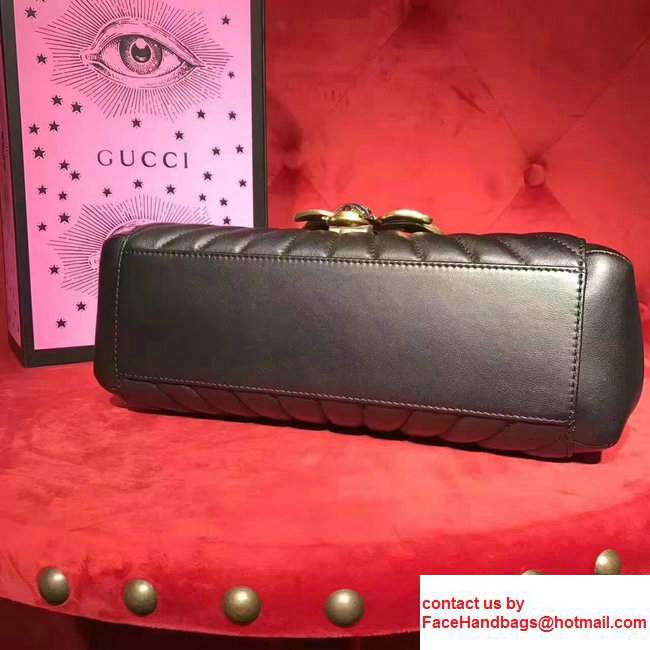 Gucci Queen Margaret Quilted Leather Metal Bee Detail Top Handle Bag 476531 Black 2017 - Click Image to Close