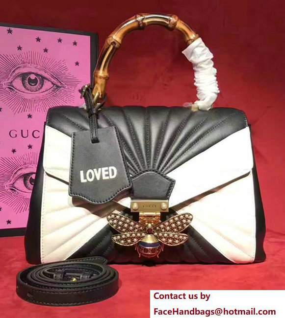 Gucci Queen Margaret Quilted Leather Metal Bee Detail Top Handle Bag 476531 Black/White 2017 - Click Image to Close