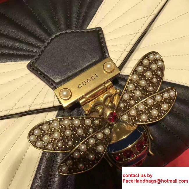 Gucci Queen Margaret Quilted Leather Metal Bee Detail Top Handle Bag 476531 Black/White 2017 - Click Image to Close