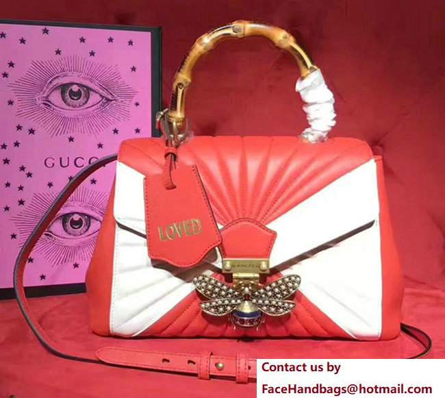 Gucci Queen Margaret Quilted Leather Metal Bee Detail Top Handle Bag 476531 Red/White 2017