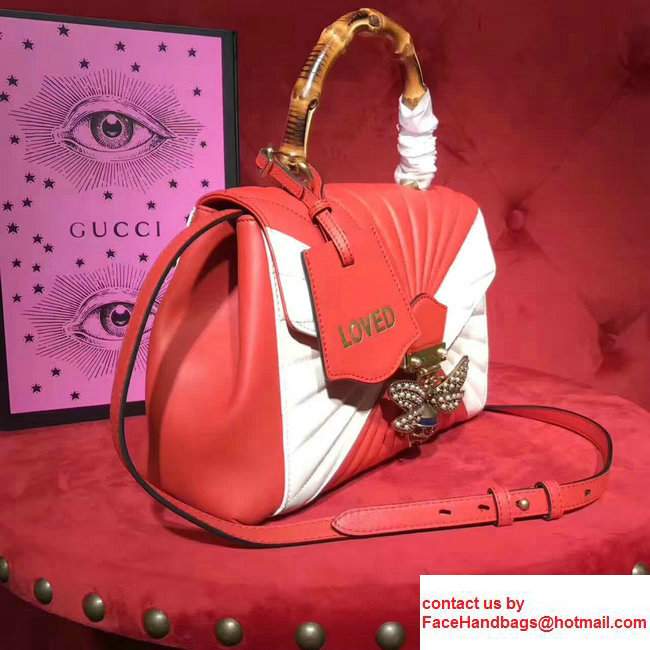 Gucci Queen Margaret Quilted Leather Metal Bee Detail Top Handle Bag 476531 Red/White 2017 - Click Image to Close