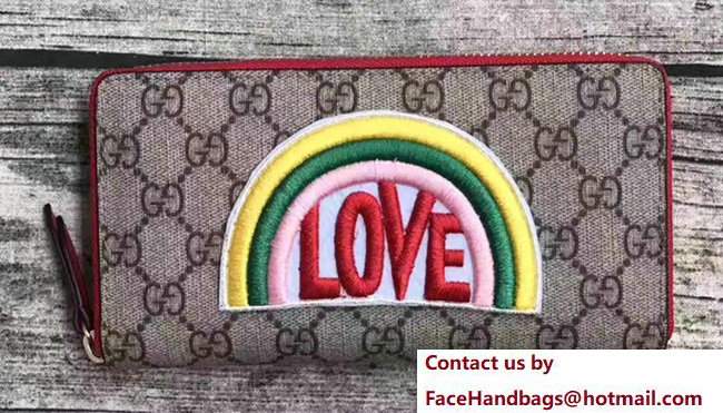 Gucci Rainbow LOVE Soft GG Supreme Zip Around Wallet 476413 2017 - Click Image to Close