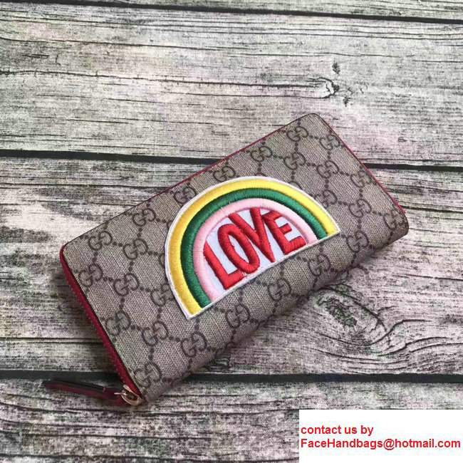Gucci Rainbow LOVE Soft GG Supreme Zip Around Wallet 476413 2017