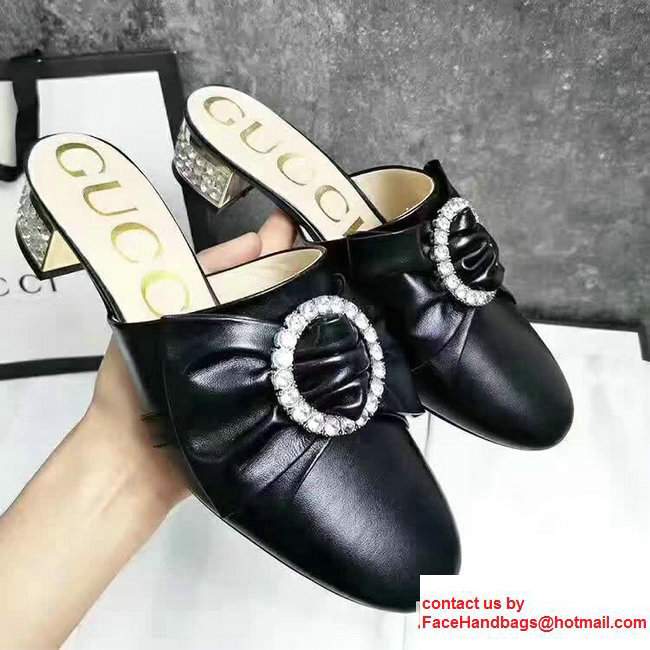 Gucci Satin Slipper With Remobable Leather Bow 476021 Black2017