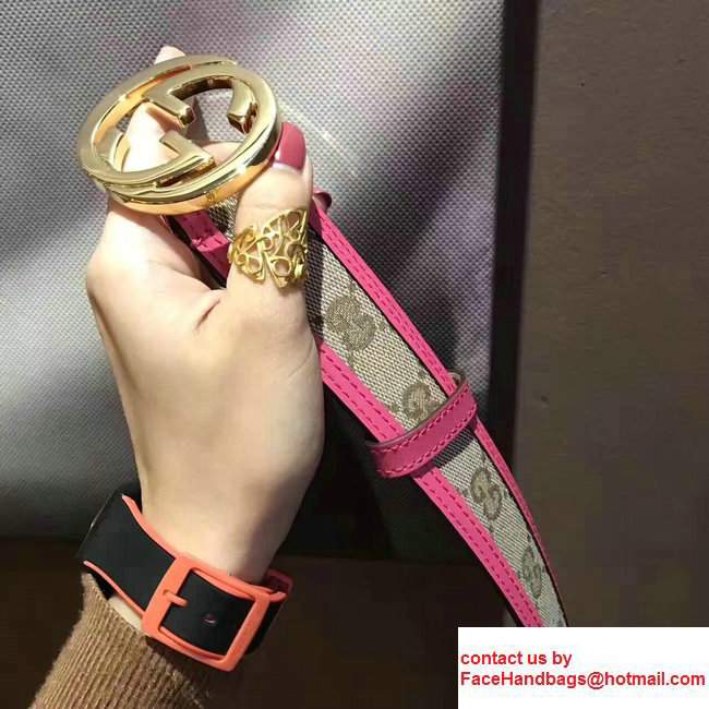 Gucci Supreme Canvas And Leather Reversible GG Belt Hot Pink 2017 - Click Image to Close