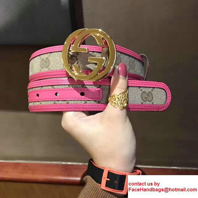 Gucci Supreme Canvas And Leather Reversible GG Belt Hot Pink 2017