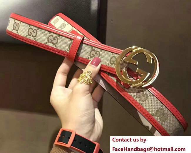 Gucci Supreme Canvas And Leather Reversible GG Belt Red2017