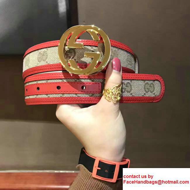 Gucci Supreme Canvas And Leather Reversible GG Belt Red2017