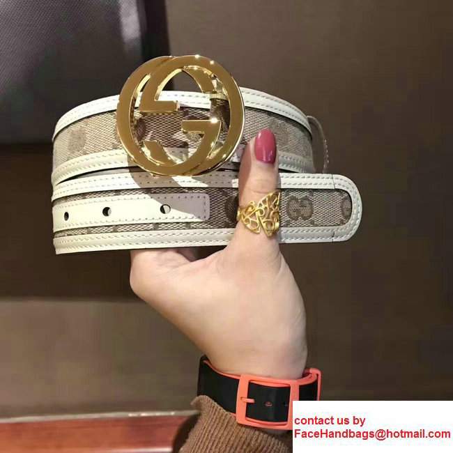 Gucci Supreme Canvas And Leather Reversible GG Belt White 2017 - Click Image to Close