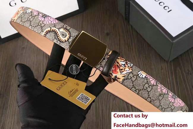 Gucci Width 3.5cm GG Canvas Embroidered Felid Metal Buckle Belt Pink - Click Image to Close