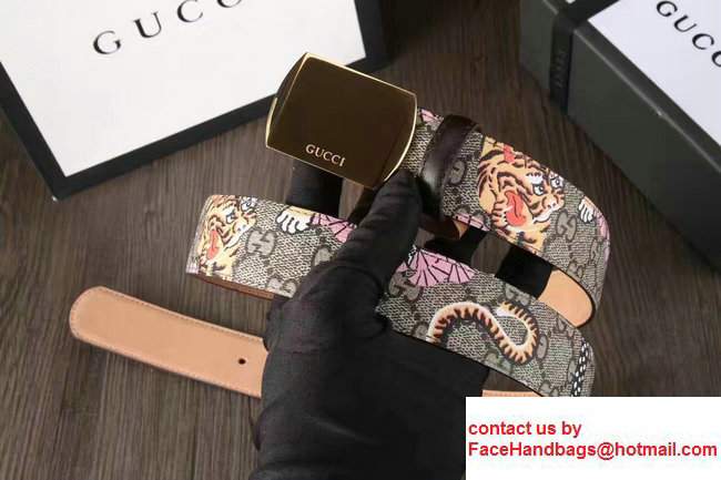 Gucci Width 3.5cm GG Canvas Embroidered Felid Metal Buckle Belt Pink - Click Image to Close