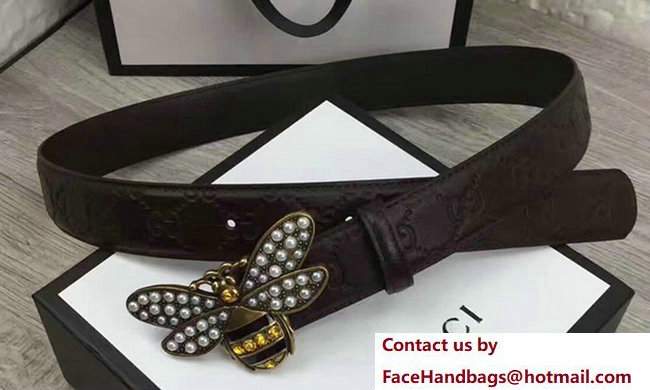 Gucci Width 3.5cm Metal Bee With Pearls crystals Buckle Guccissima Belt Fuchsia - Click Image to Close