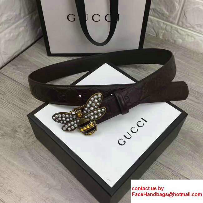 Gucci Width 3.5cm Metal Bee With Pearls crystals Buckle Guccissima Belt Fuchsia