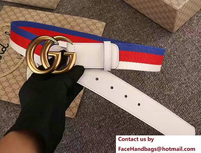 Gucci Width 4cm Web Interlocking G Buckle Belt 411924 White