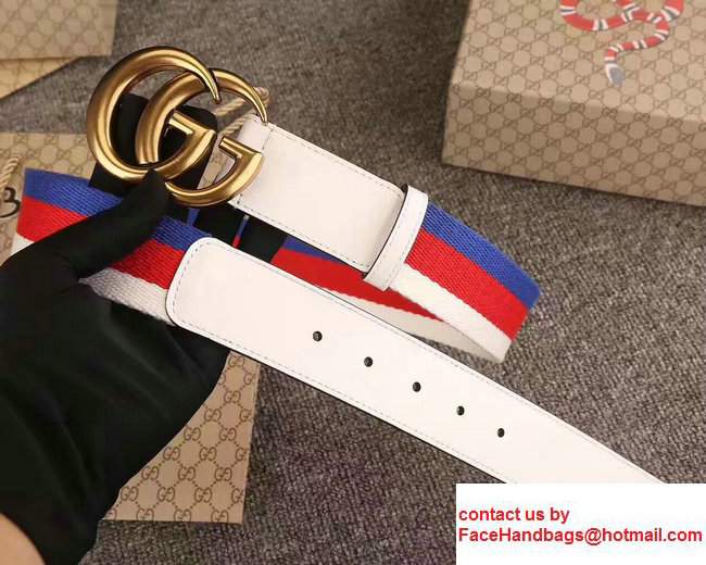 Gucci Width 4cm Web Interlocking G Buckle Belt 411924 White - Click Image to Close