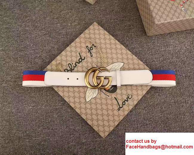 Gucci Width 4cm Web Interlocking G Buckle Belt 411924 White - Click Image to Close