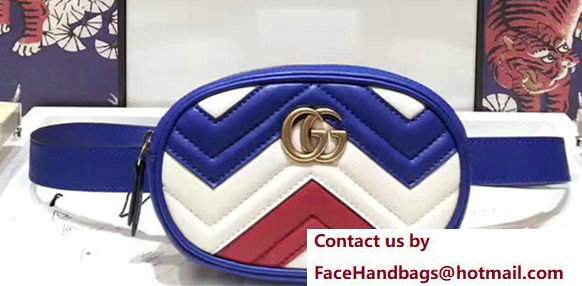 Guuci GG Marmont Matelasse Leather Belt Bag 476437 Blue/Red/White 2017 - Click Image to Close