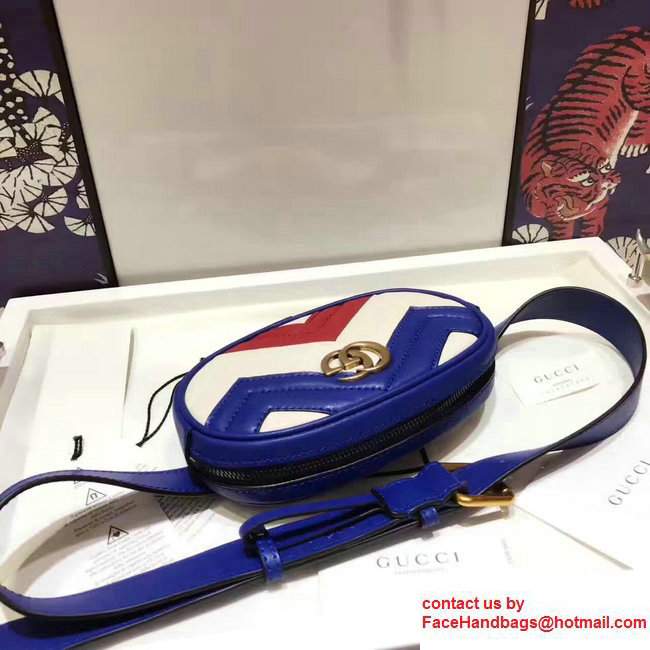 Guuci GG Marmont Matelasse Leather Belt Bag 476437 Blue/Red/White 2017 - Click Image to Close