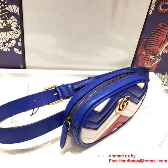 Guuci GG Marmont Matelasse Leather Belt Bag 476437 Blue/Red/White 2017