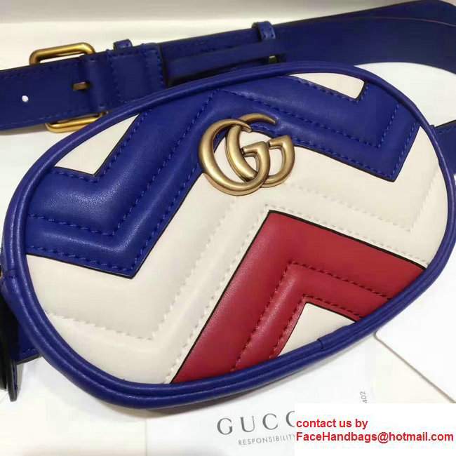 Guuci GG Marmont Matelasse Leather Belt Bag 476437 Blue/Red/White 2017