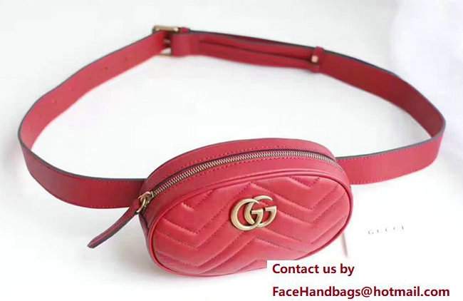 Guuci GG Marmont Matelasse Leather Belt Bag 476437 Red 2017