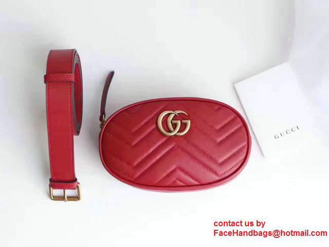 Guuci GG Marmont Matelasse Leather Belt Bag 476437 Red 2017