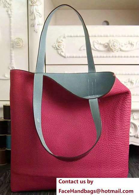 Hermes Double Sens Shopping Medium Tote Bag In Original Togo Leather Hot Pink/Gary - Click Image to Close