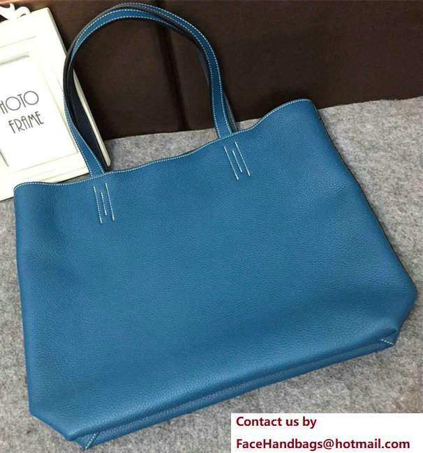 Hermes Double Sens Shopping Tote Bag In Original Togo Leather Dark Blue/Blue - Click Image to Close