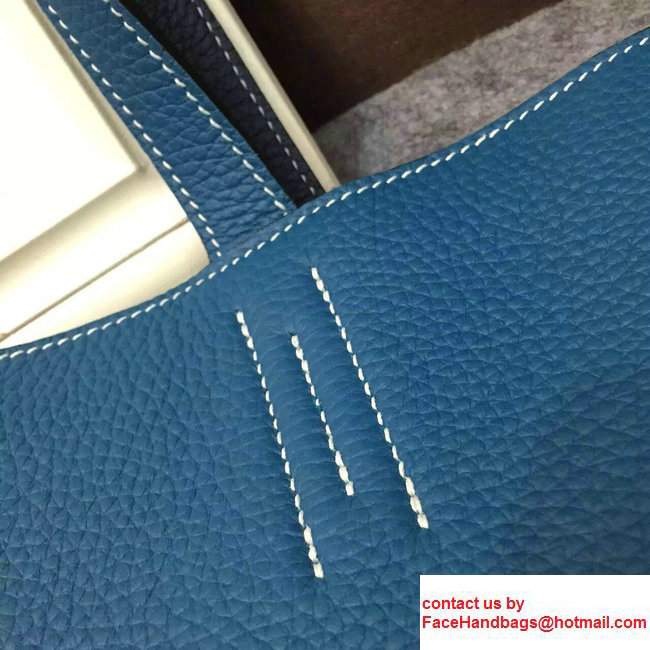 Hermes Double Sens Shopping Tote Bag In Original Togo Leather Dark Blue/Blue
