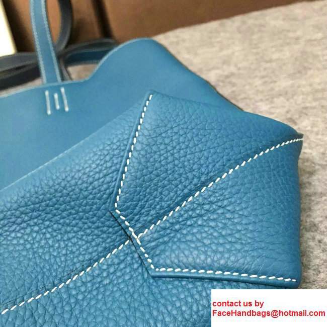 Hermes Double Sens Shopping Tote Bag In Original Togo Leather Dark Blue/Blue