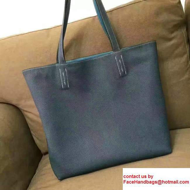 Hermes Double Sens Shopping Tote Bag In Original Togo Leather Dark Gary/Blue - Click Image to Close