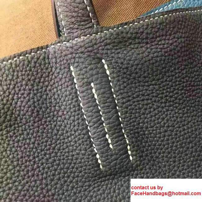 Hermes Double Sens Shopping Tote Bag In Original Togo Leather Dark Gary/Blue