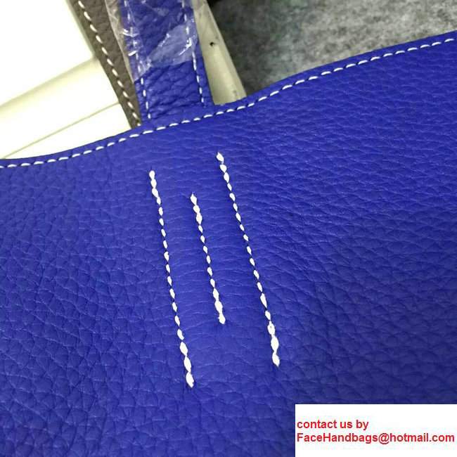 Hermes Double Sens Shopping Tote Bag In Original Togo Leather Etoupe/Blue - Click Image to Close
