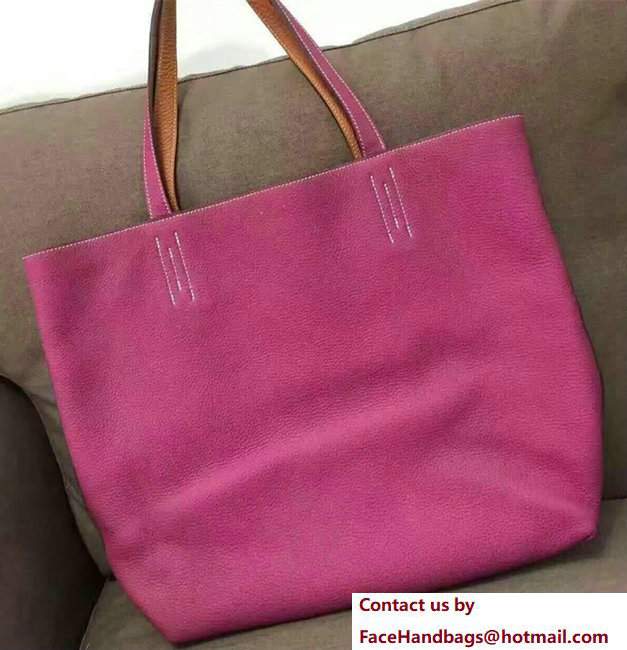 Hermes Double Sens Shopping Tote Bag In Original Togo Leather Hot Pink/Orange - Click Image to Close