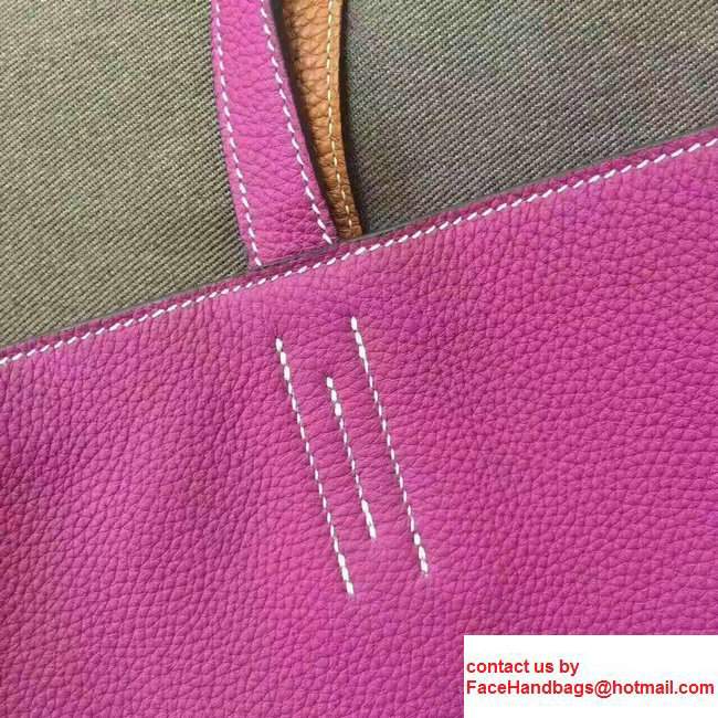 Hermes Double Sens Shopping Tote Bag In Original Togo Leather Hot Pink/Orange
