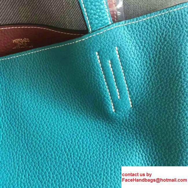 Hermes Double Sens Shopping Tote Bag In Original Togo Leather Light Blue/Dark Brown - Click Image to Close