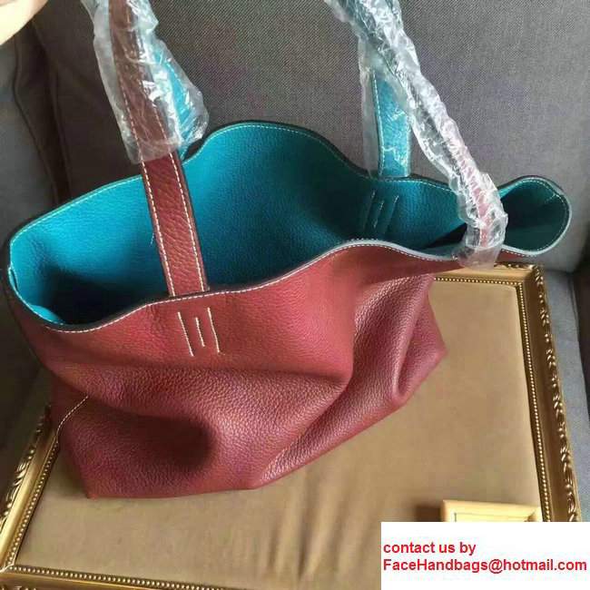Hermes Double Sens Shopping Tote Bag In Original Togo Leather Light Blue/Dark Brown