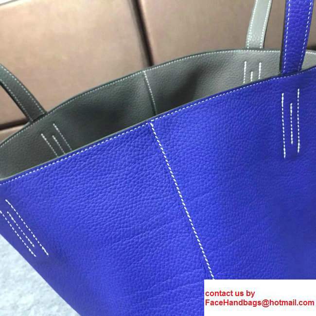 Hermes Double Sens Shopping Tote Bag In Original Togo Leather Light Gary/Blue - Click Image to Close