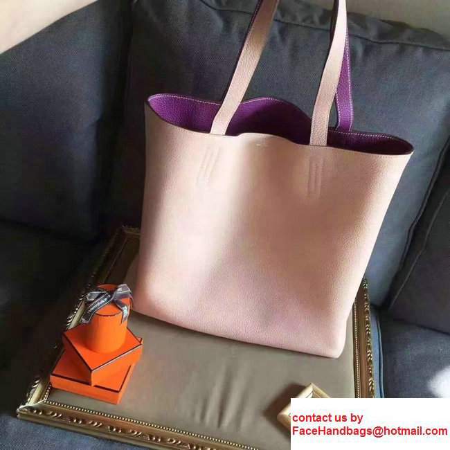 Hermes Double Sens Shopping Tote Bag In Original Togo Leather Pink/Purple - Click Image to Close