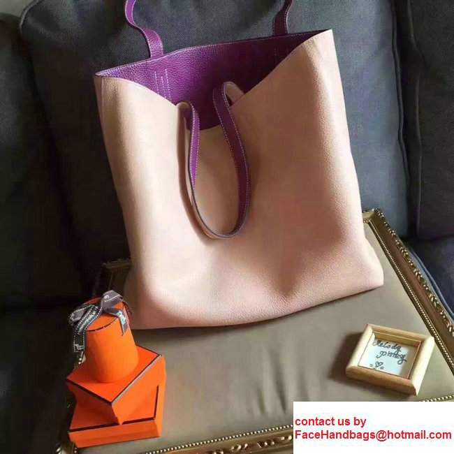 Hermes Double Sens Shopping Tote Bag In Original Togo Leather Pink/Purple