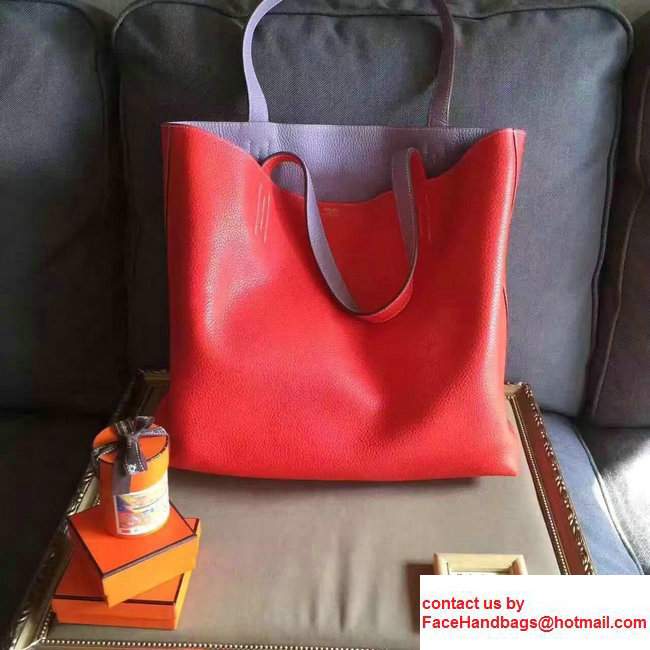 Hermes Double Sens Shopping Tote Bag In Original Togo Leather Pink/Red - Click Image to Close